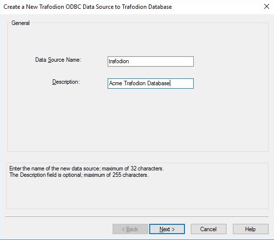 Windows ODBC Admin Create Data Source Edited General Screen